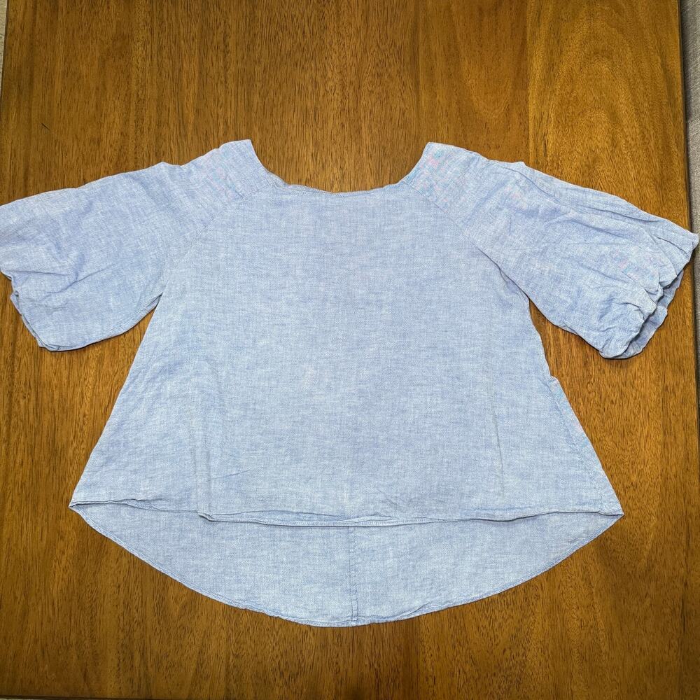 Zara Basic Collection Women’s Blue Chambray-Style Puff Sleeve Blouse – Size M